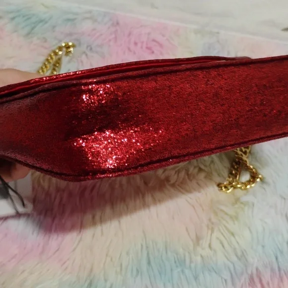 FLASH SALE! NWT Jimmy Choo Parfums Red Glitter Crossbody Bag Gold Chain Strap - Picture 11 of 12